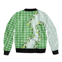 Green Hawaii Palaka Bomber Jacket Maile Pikake Honohono Orchid Lei LT05 - Polynesian Pride