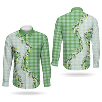 Green Hawaii Palaka Couples Matching Mermaid Dress and Long Sleeve Button Shirt Maile Pikake Honohono Orchid Lei LT05 - Polynesian Pride