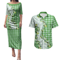 Green Hawaii Palaka Couples Matching Puletasi and Hawaiian Shirt Maile Pikake Honohono Orchid Lei LT05 Green - Polynesian Pride