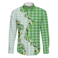 Green Hawaii Palaka Family Matching Short Sleeve Bodycon Dress and Hawaiian Shirt Maile Pikake Honohono Orchid Lei LT05 Dad's Shirt - Long Sleeve Green - Polynesian Pride