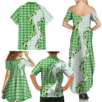 Green Hawaii Palaka Family Matching Summer Maxi Dress and Hawaiian Shirt Maile Pikake Honohono Orchid Lei LT05 - Polynesian Pride