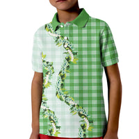 Green Hawaii Palaka Kid Polo Shirt Maile Pikake Honohono Orchid Lei