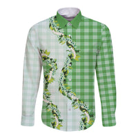 Green Hawaii Palaka Long Sleeve Button Shirt Maile Pikake Honohono Orchid Lei LT05 Unisex Green - Polynesian Pride