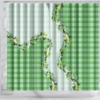 Green Hawaii Palaka Shower Curtain Maile Pikake Honohono Orchid Lei