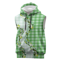 Green Hawaii Palaka Sleeveless Hoodie Maile Pikake Honohono Orchid Lei