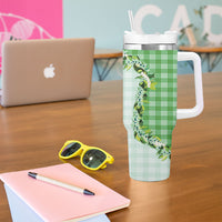 Green Hawaii Palaka Tumbler With Handle Maile Pikake Honohono Orchid Lei