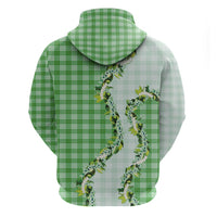 Green Hawaii Palaka Zip Hoodie Maile Pikake Honohono Orchid Lei