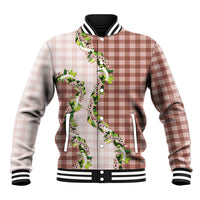 Mocha Hawaii Palaka Baseball Jacket Maile Pikake Honohono Orchid Lei