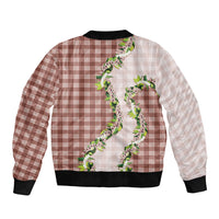 Mocha Hawaii Palaka Bomber Jacket Maile Pikake Honohono Orchid Lei LT05 - Polynesian Pride