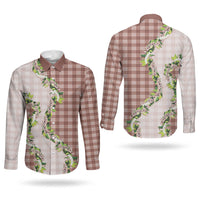 Mocha Hawaii Palaka Couples Matching Long Sleeve Bodycon Dress and Long Sleeve Button Shirt Maile Pikake Honohono Orchid Lei LT05 - Polynesian Pride