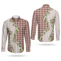 Mocha Hawaii Palaka Couples Matching Off Shoulder Maxi Dress and Long Sleeve Button Shirt Maile Pikake Honohono Orchid Lei LT05 - Polynesian Pride