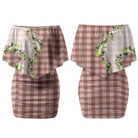 Mocha Hawaii Palaka Couples Matching Off Shoulder Short Dress and Hawaiian Shirt Maile Pikake Honohono Orchid Lei LT05 - Polynesian Pride