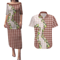 Mocha Hawaii Palaka Couples Matching Puletasi and Hawaiian Shirt Maile Pikake Honohono Orchid Lei LT05 Mocha - Polynesian Pride