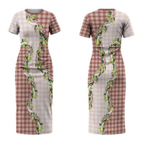 Mocha Hawaii Palaka Couples Matching Short Sleeve Bodycon Dress and Long Sleeve Button Shirt Maile Pikake Honohono Orchid Lei LT05 - Polynesian Pride