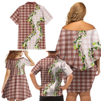 Mocha Hawaii Palaka Family Matching Off Shoulder Short Dress and Hawaiian Shirt Maile Pikake Honohono Orchid Lei LT05 - Polynesian Pride