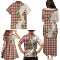 Mocha Hawaii Palaka Family Matching Puletasi and Hawaiian Shirt Maile Pikake Honohono Orchid Lei LT05 - Polynesian Pride