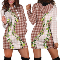 Mocha Hawaii Palaka Hoodie Dress Maile Pikake Honohono Orchid Lei