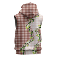 Mocha Hawaii Palaka Sleeveless Zip Hoodie Maile Pikake Honohono Orchid Lei