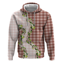 Mocha Hawaii Palaka Zip Hoodie Maile Pikake Honohono Orchid Lei