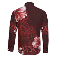 Hawaii Hibiscus With Oxblood Polynesian Pattern Family Matching Tank Maxi Dress and Hawaiian Shirt