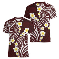 Plumeria With Oxblood Polynesian Tattoo Pattern Women V-Neck T-Shirt