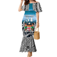 Personalised Happy 50th Fiji Day Family Matching Mermaid Dress and Hawaiian Shirt Forever Fiji With Tapa Tribal Pattern