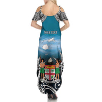 Personalised Happy 50th Fiji Day Family Matching Summer Maxi Dress and Hawaiian Shirt Forever Fiji With Tapa Tribal Pattern