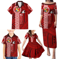 Custom Tonga Rugby Family Matching Puletasi Dress and Hawaiian Shirt World Cup 2023 Coat Of Arms Ngatu Pattern LT05 - Polynesian Pride