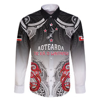Personalised New Zealand Waitangi Day Family Matching Short Sleeve Bodycon Dress and Hawaiian Shirt Aotearoa Te Ra O Waitangi Manaia Maori Pattern LT05 Dad's Shirt - Long Sleeve Black - Polynesian Pride