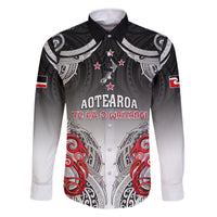 Personalised New Zealand Waitangi Day Family Matching Summer Maxi Dress and Hawaiian Shirt Aotearoa Te Ra O Waitangi Manaia Maori Pattern LT05 Dad's Shirt - Long Sleeve Black - Polynesian Pride