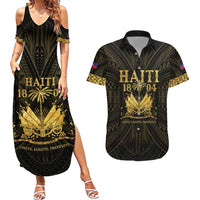 Haiti 1804 Couples Matching Summer Maxi Dress and Hawaiian Shirt Polynesian Gold Neg Maron