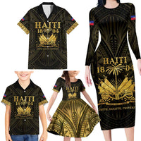 Haiti 1804 Family Matching Long Sleeve Bodycon Dress and Hawaiian Shirt Polynesian Gold Neg Maron LT05 - Polynesian Pride