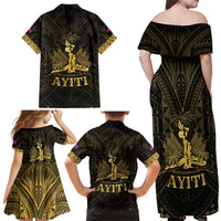 Haiti 1804 Family Matching Off Shoulder Maxi Dress and Hawaiian Shirt Polynesian Gold Neg Maron LT05 - Polynesian Pride