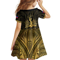 Haiti 1804 Family Matching Short Sleeve Bodycon Dress and Hawaiian Shirt Polynesian Gold Neg Maron