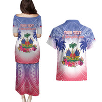 Personalised Haiti Independence Day Couples Matching Puletasi and Hawaiian Shirt Neg Maron Polynesian Style