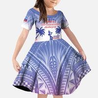 Personalised Haiti Independence Day Family Matching Long Sleeve Bodycon Dress and Hawaiian Shirt Neg Maron Polynesian Style LT05 Daughter's Dress Blue - Polynesian Pride