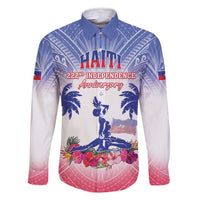 Personalised Haiti Independence Day Family Matching Off Shoulder Short Dress and Hawaiian Shirt Neg Maron Polynesian Style LT05 Dad's Shirt - Long Sleeve Blue - Polynesian Pride