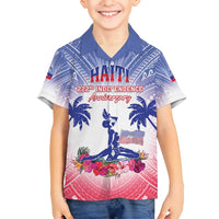 Personalised Haiti Independence Day Family Matching Off Shoulder Short Dress and Hawaiian Shirt Neg Maron Polynesian Style LT05 Son's Shirt Blue - Polynesian Pride