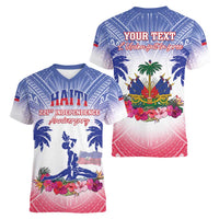 Personalised Haiti Independence Day Women V-Neck T-Shirt Neg Maron Polynesian Style LT05