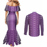 Purple Samoa Malu Tattoo Inspired Couples Matching Mermaid Dress and Long Sleeve Button Shirt - Polynesian Pride