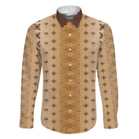 Beige Samoa Malu Tattoo Inspired Family Matching Off The Shoulder Long Sleeve Dress and Hawaiian Shirt LT05 Dad's Shirt - Long Sleeve Beige - Polynesian Pride