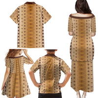 Beige Samoa Malu Tattoo Inspired Family Matching Puletasi and Hawaiian Shirt - Polynesian Pride