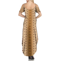 Beige Samoa Malu Tattoo Inspired Family Matching Summer Maxi Dress and Hawaiian Shirt - Polynesian Pride