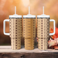 Beige Samoa Malu Tattoo Inspired Tumbler With Handle - Polynesian Pride