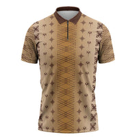 Beige Samoa Malu Tattoo Inspired Zipper Polo Shirt - Polynesian Pride