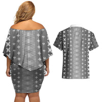 Black Samoa Malu Tattoo Inspired Couples Matching Off Shoulder Short Dress and Hawaiian Shirt - Polynesian Pride