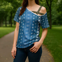 Blue Samoa Malu Tattoo Inspired Cross Shoulder Shirt - Polynesian Pride