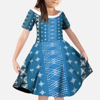Blue Samoa Malu Tattoo Inspired Kid Short Sleeve Dress - Polynesian Pride