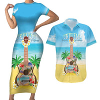 Hawaiian Ukulele Couples Matching Short Sleeve Bodycon Dress and Hawaiian Shirt Sound Of Happiness LT05 Colorful - Polynesian Pride