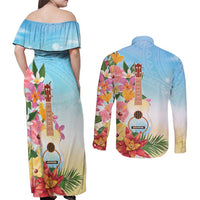 National Ukulele Day Couples Matching Off Shoulder Maxi Dress and Long Sleeve Button Shirt Tropical Vibe LT05 - Polynesian Pride